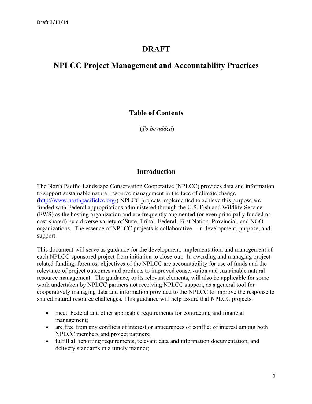 NPLCC Project Management and Accountability Practices