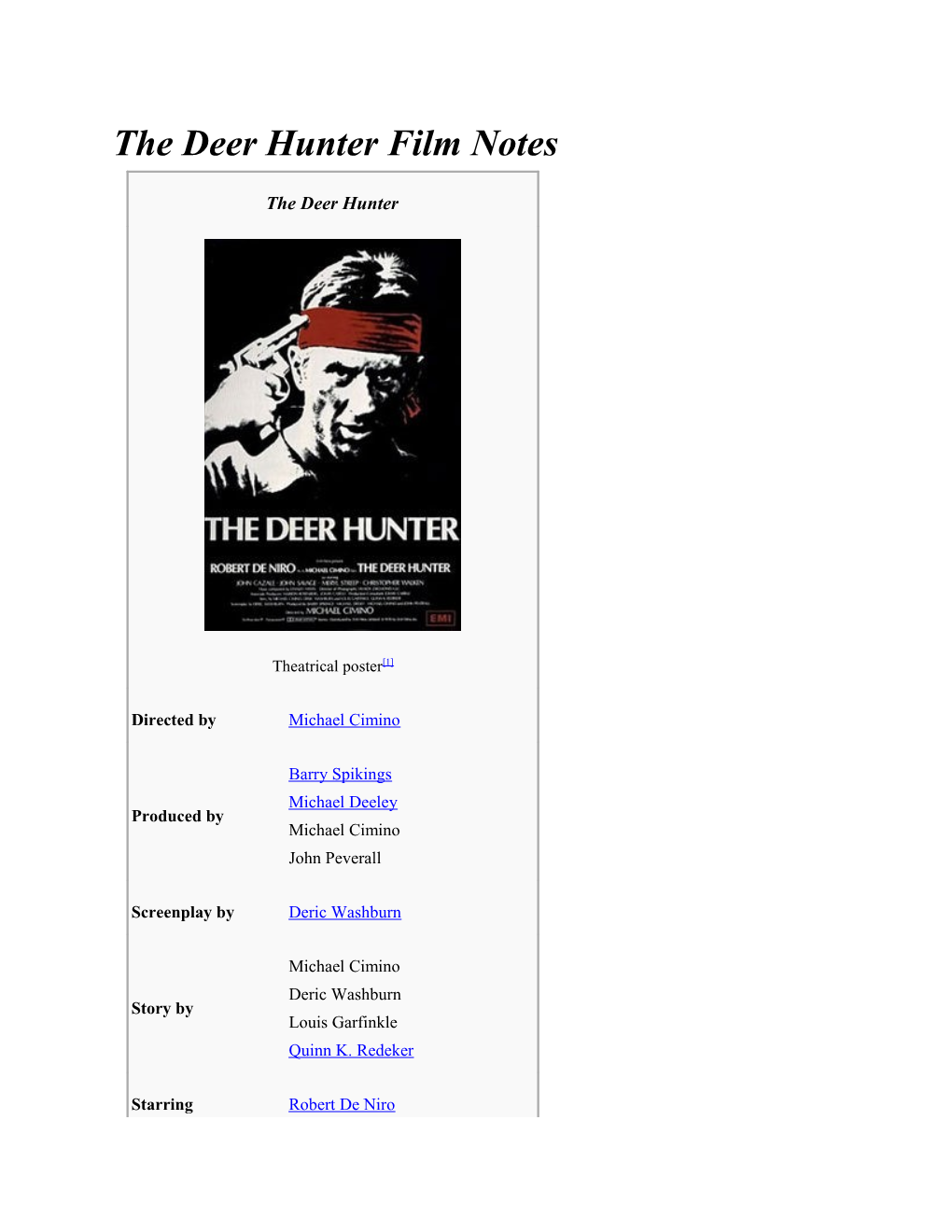The Deer Hunter Film Notes