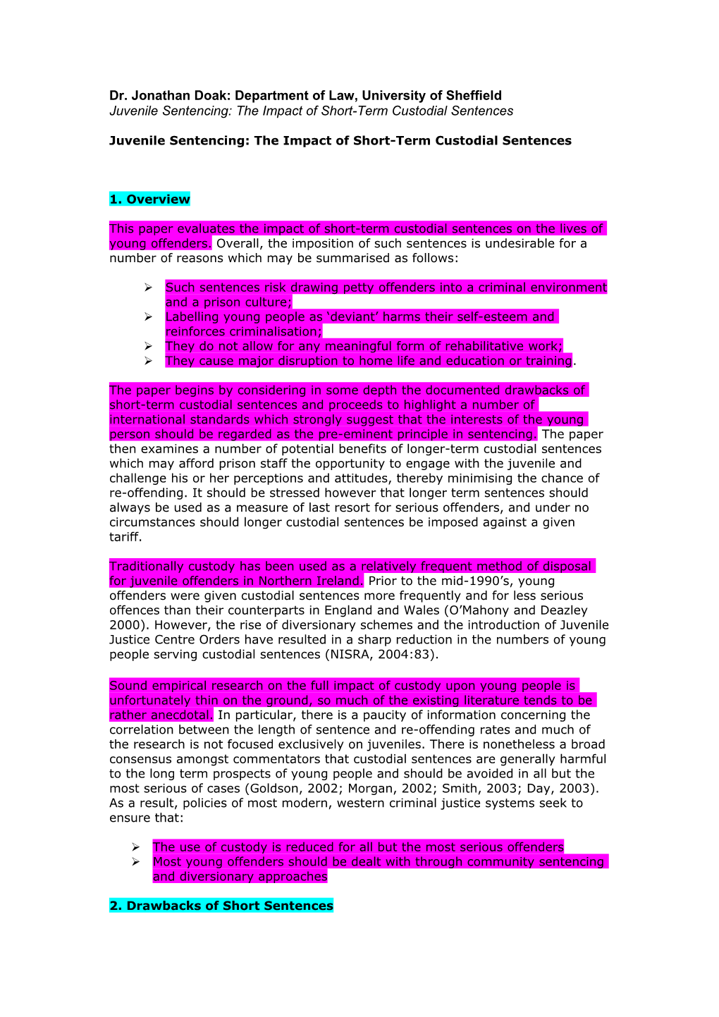 Dr. Jonathan Doak: Department of Law, University of Sheffield