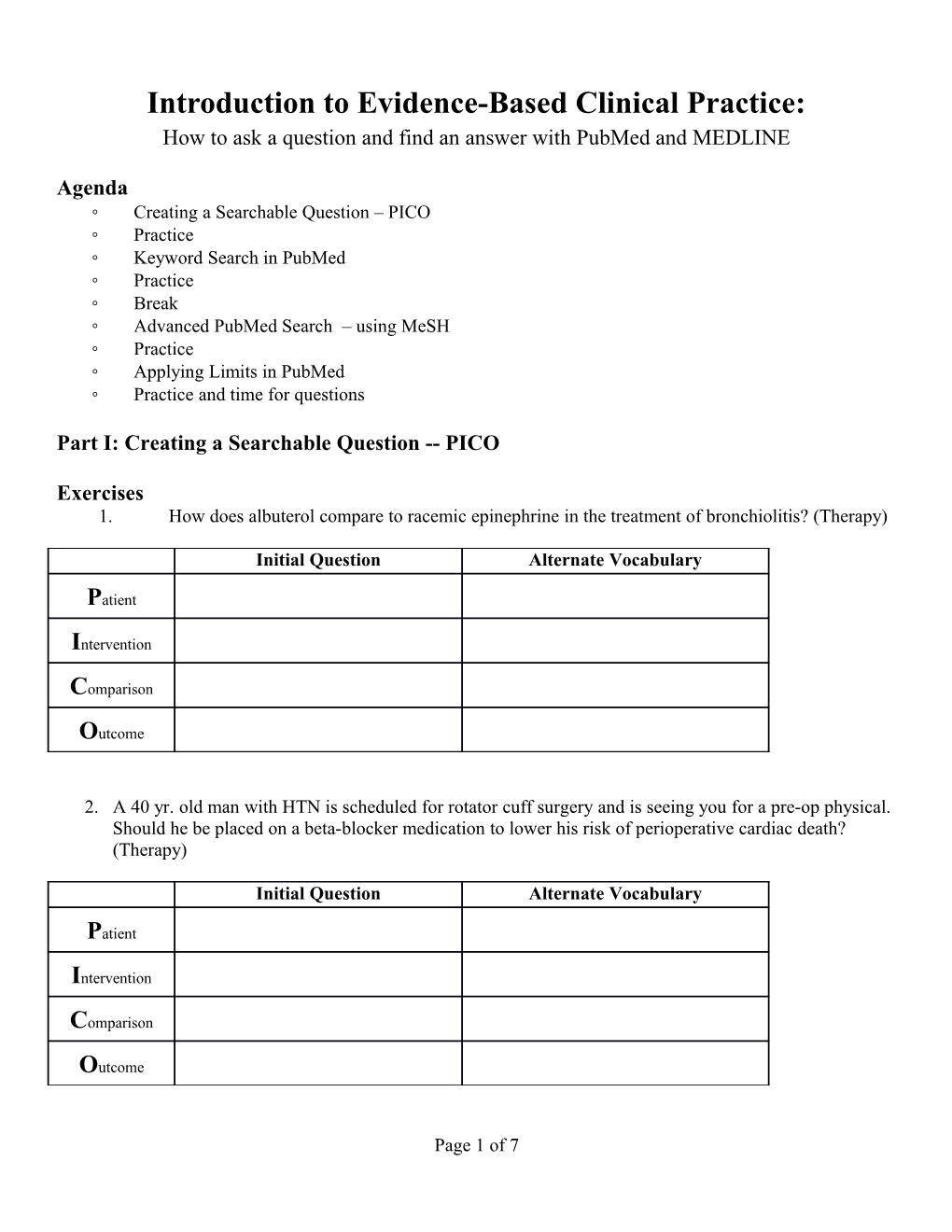 Introduction to Evidence-Based Clinical Practice