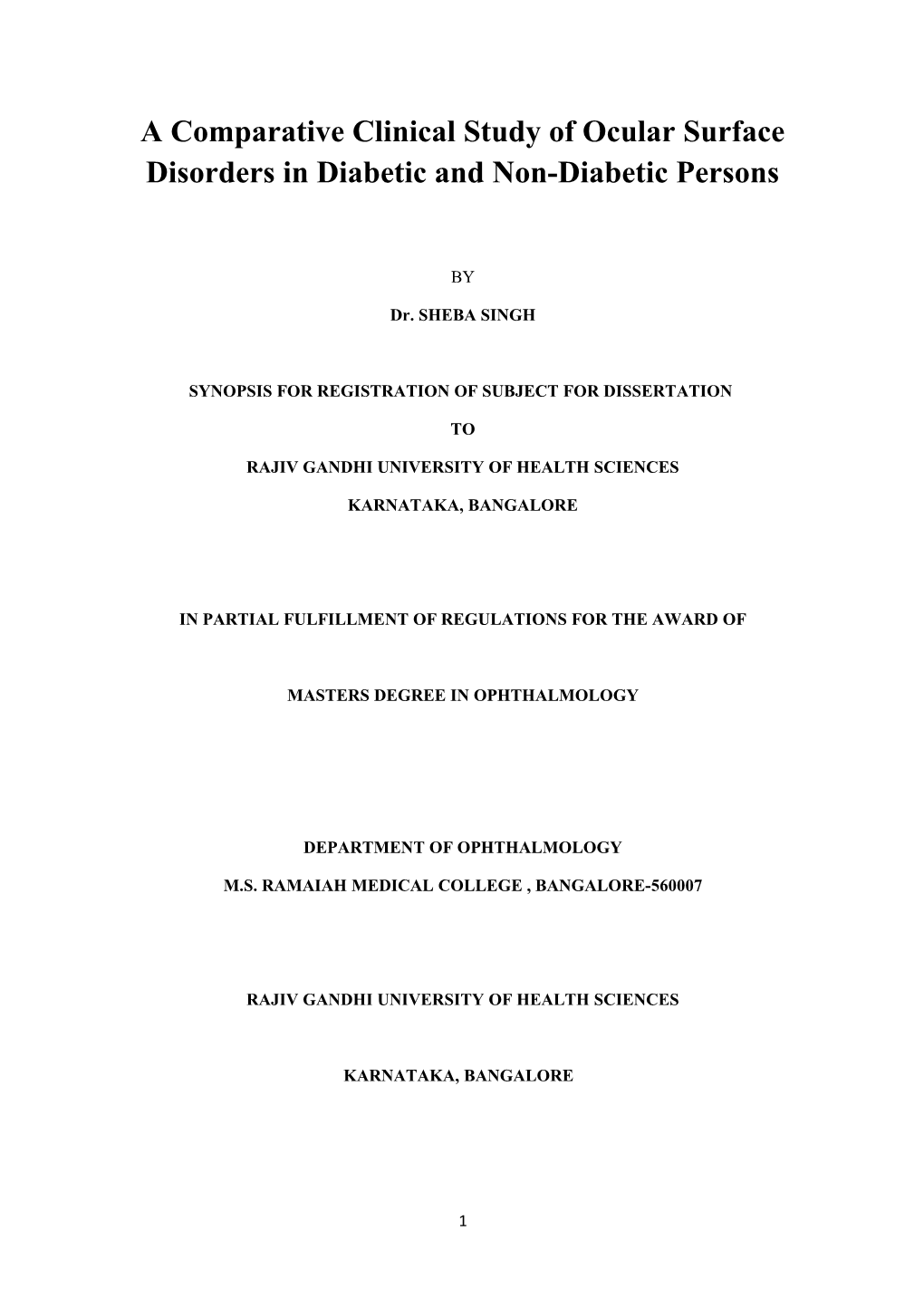 A Comparative Clinical Study of Ocular Surface Disorders in Diabetic and Non-Diabetic Persons