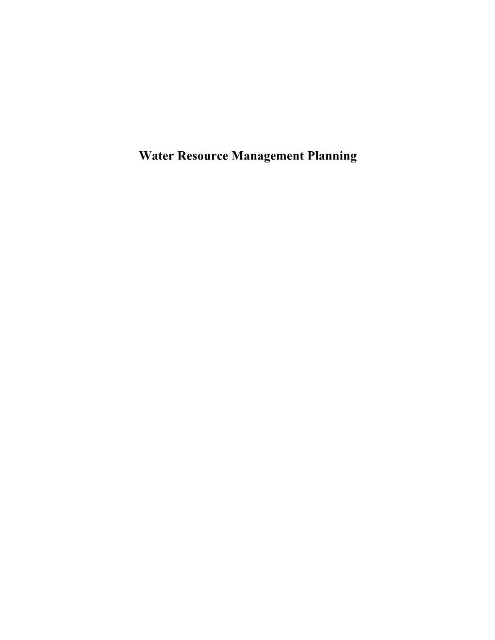 Water Resource Management Planning