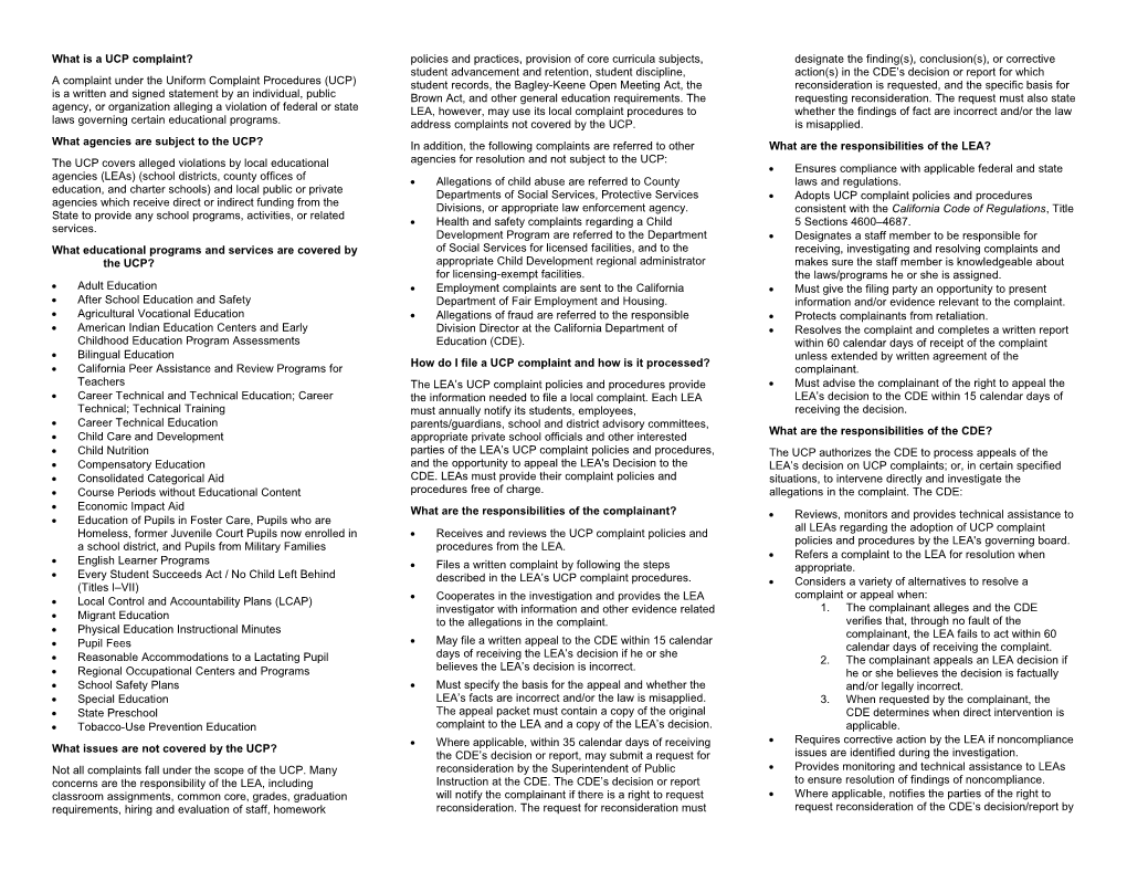 Uniform Complaints Procedures Brochure - Complaints Procedures (CA Dept of Education)