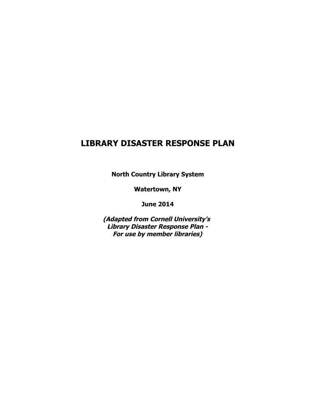 Library Disaster Response Plan