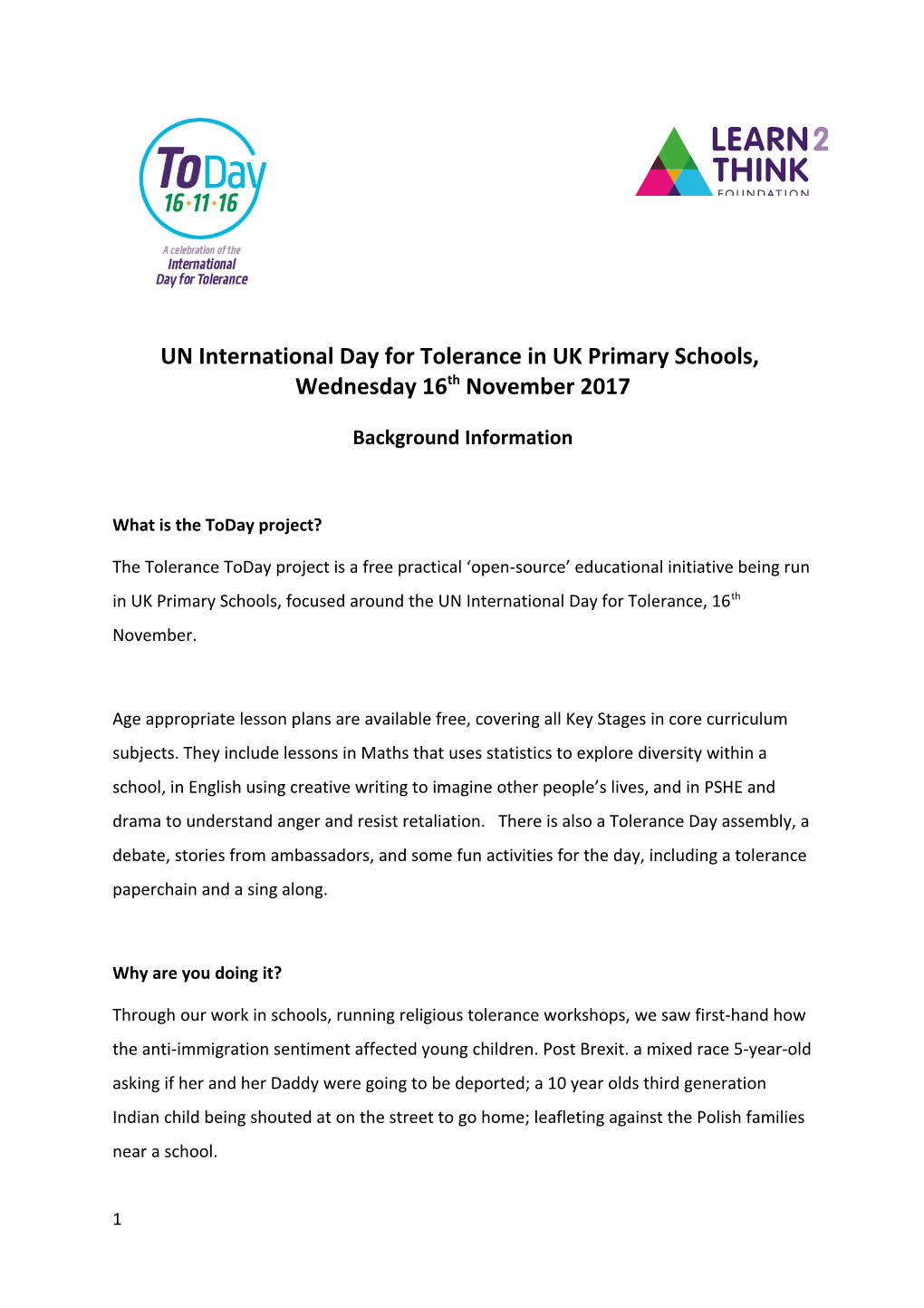 UN International Day for Tolerance in UK Primary Schools