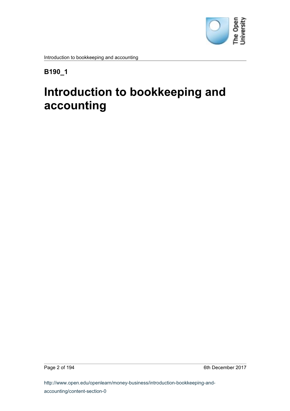Introduction to Bookkeeping and Accounting