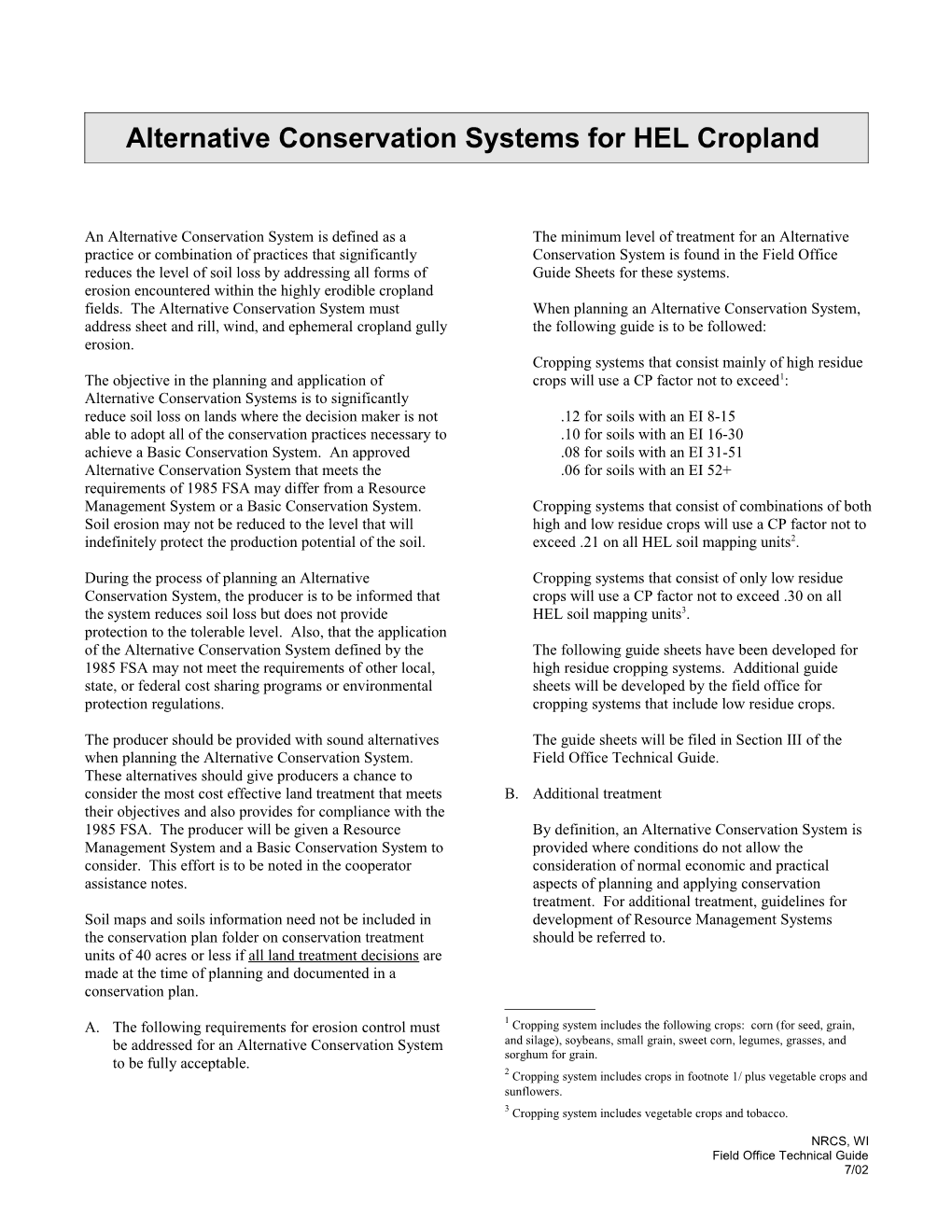 Alternative Conservation Systems for Hel Cropland