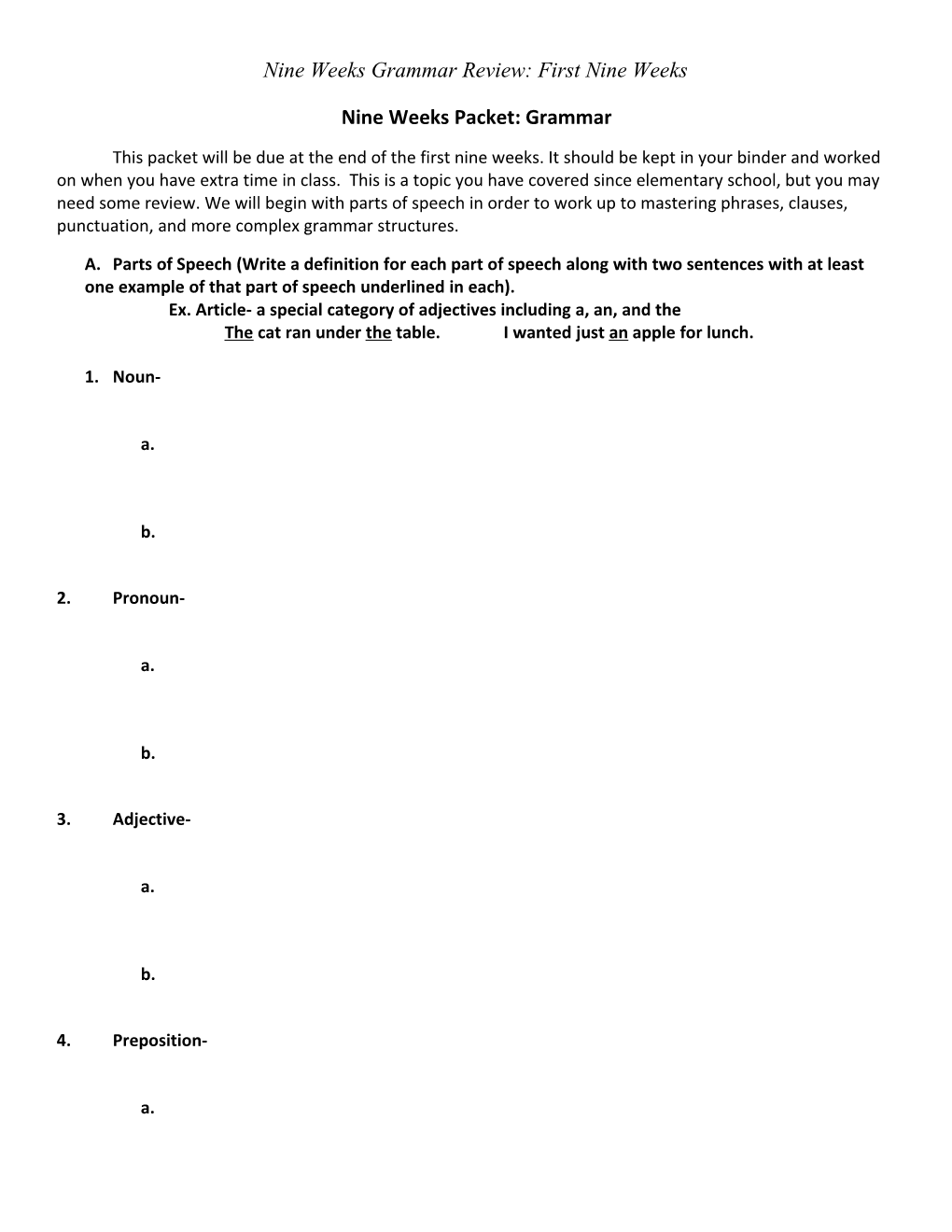 Parts of Speech EOC Review