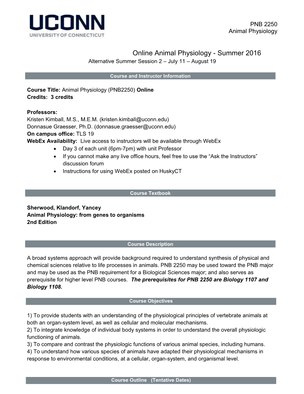 Online Animal Physiology - Summer 2016