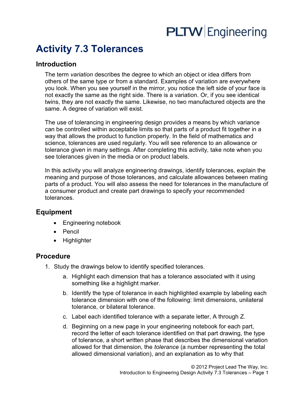Activity 7.3 Tolerances