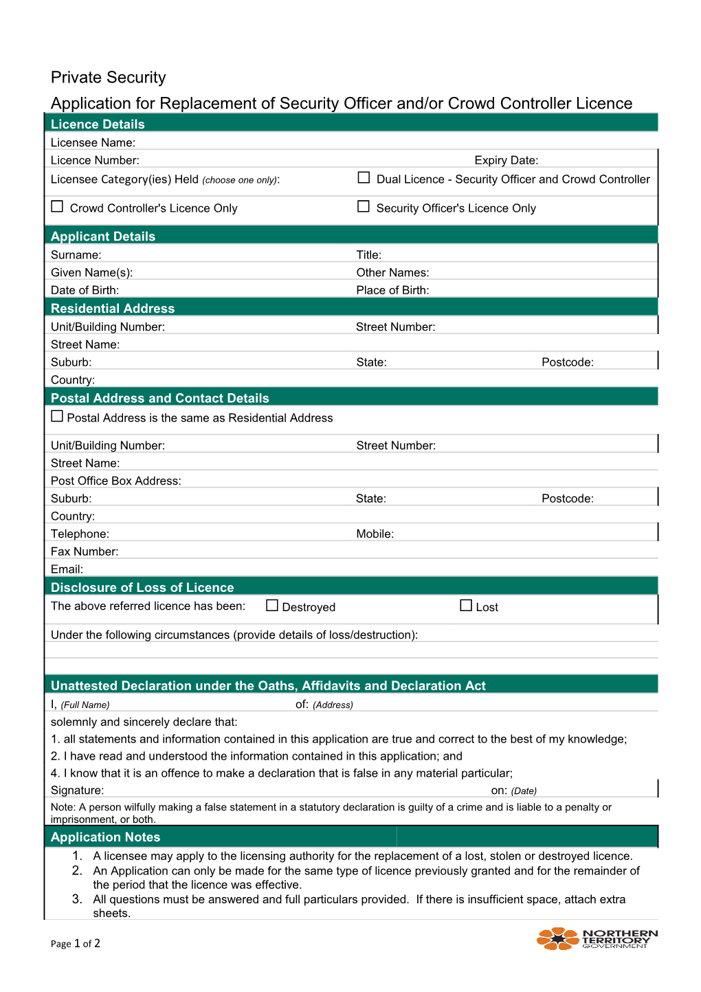 Application for Replacement of Security Off Crowd Controller