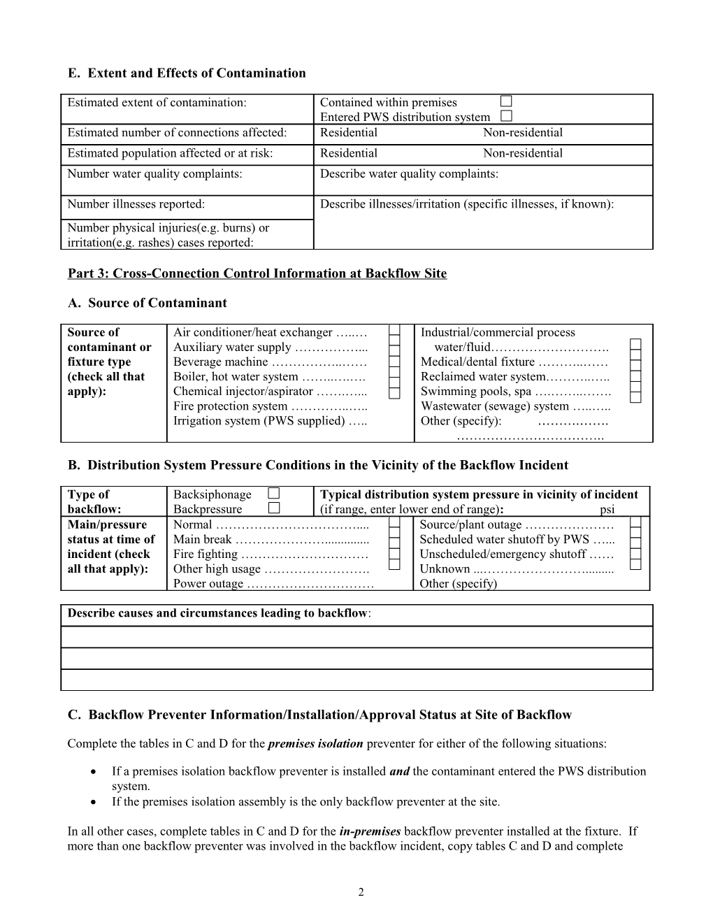 Cross-Connection Control Program: Backflow Incident Report Form
