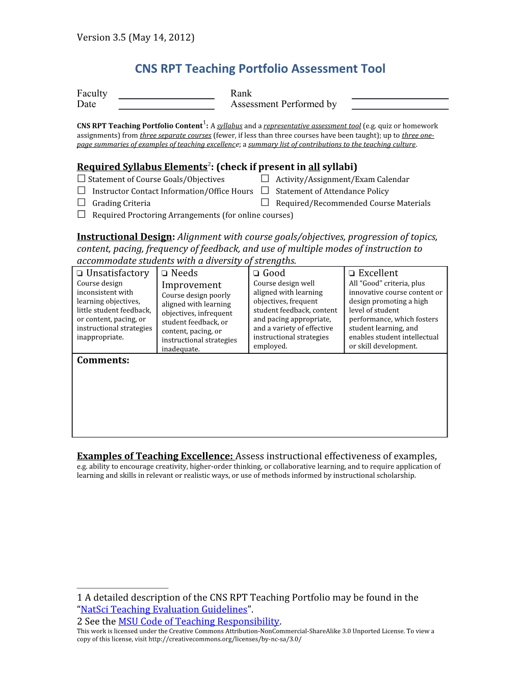 CNS RPT Teaching Portfolio Assessment Tool