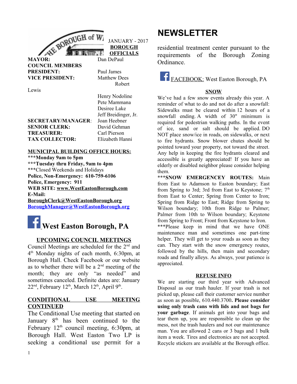 Borough of West Easton Newsletter