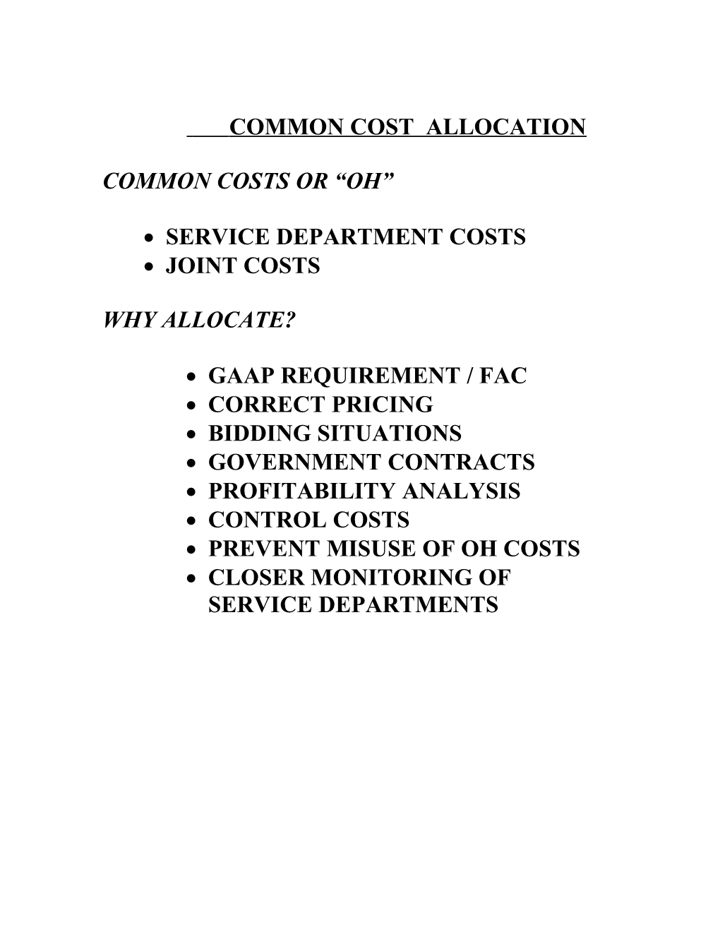 Common Costs Or Oh