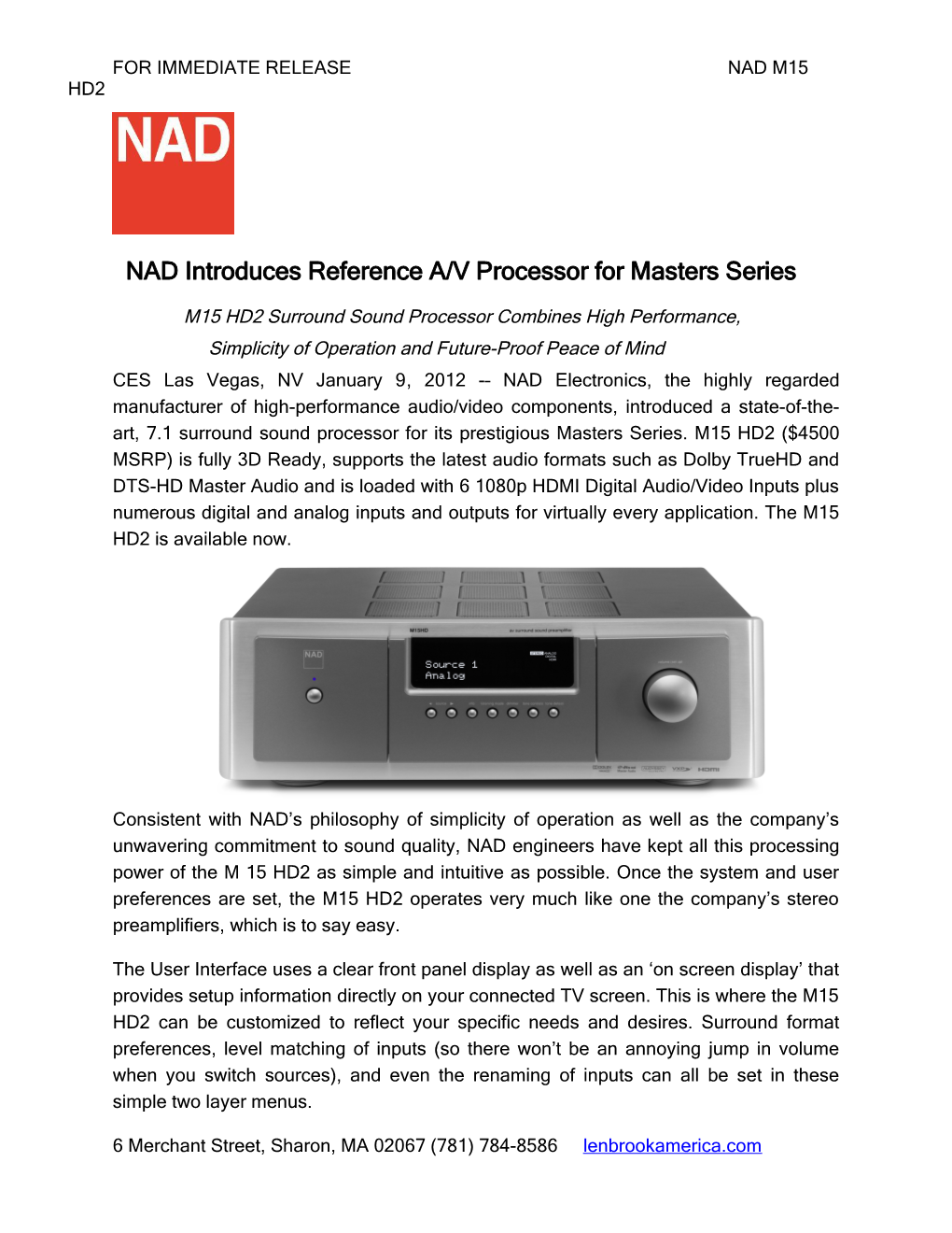 NAD Introduces Reference A/V Processor for Masters Series
