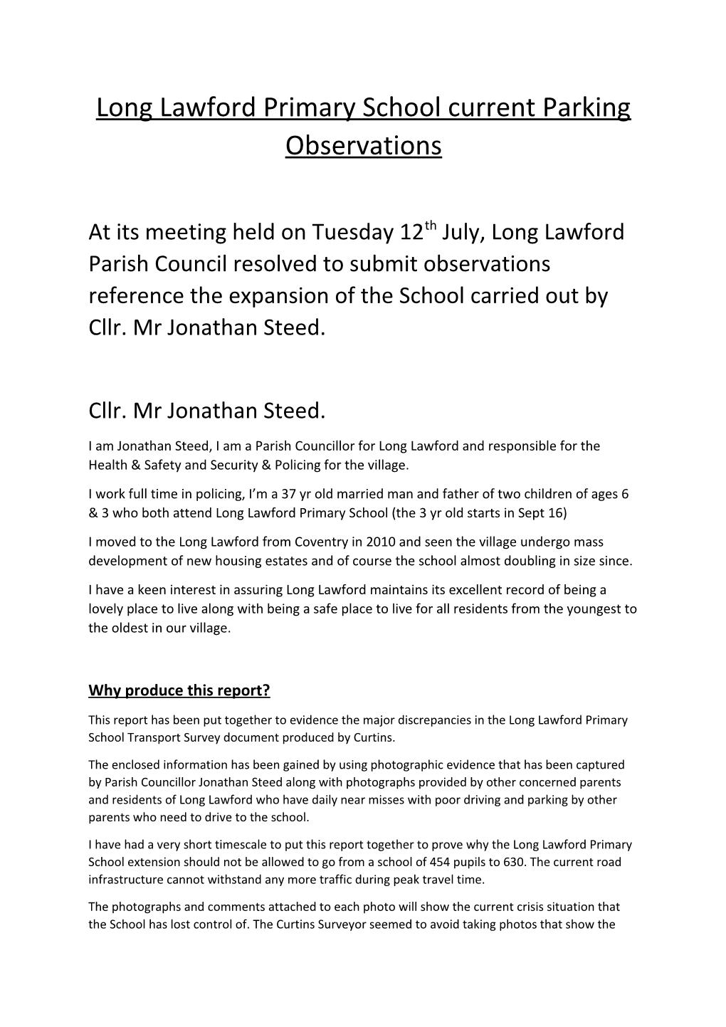 Long Lawford Primary School Current Parking Observations