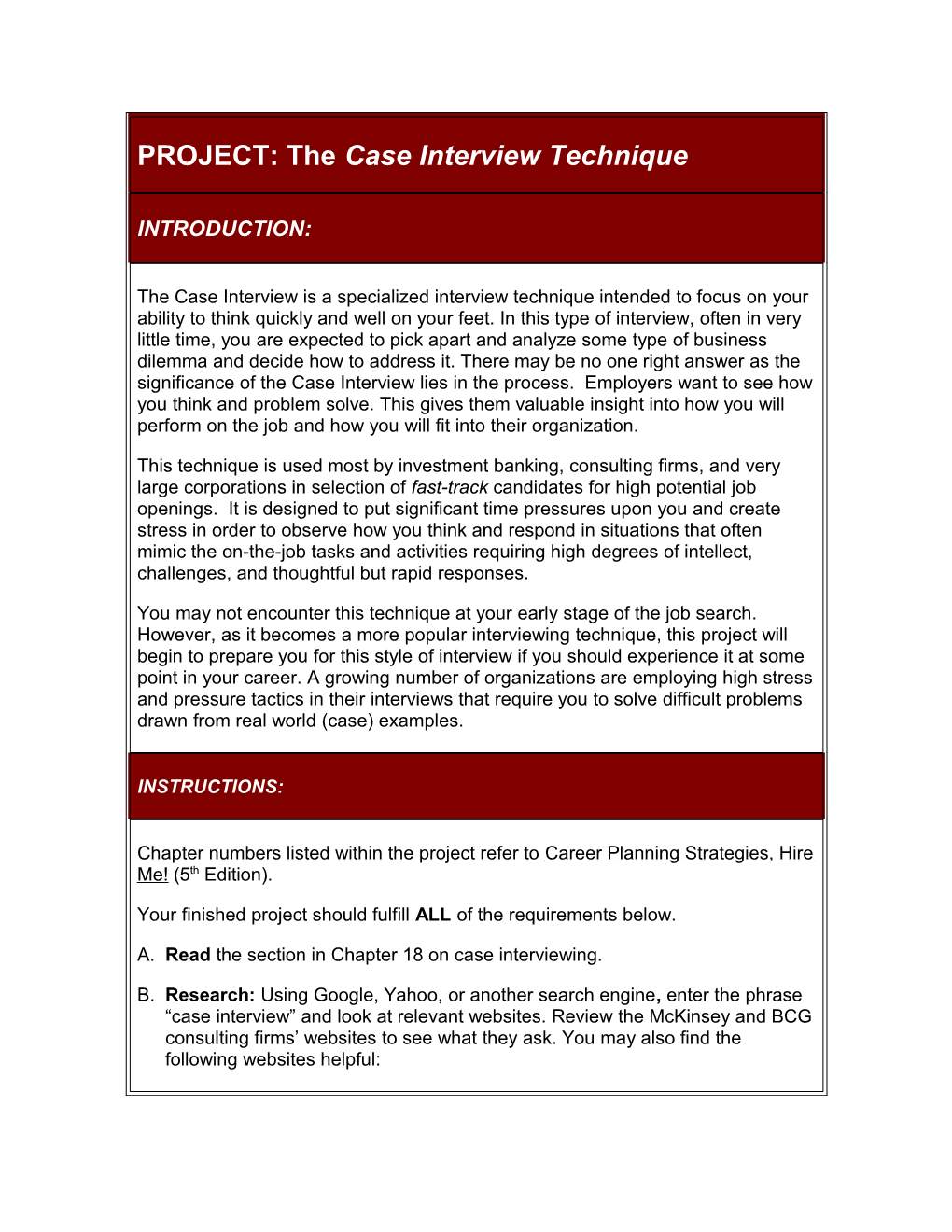 PROJECT: Case Interview Technique