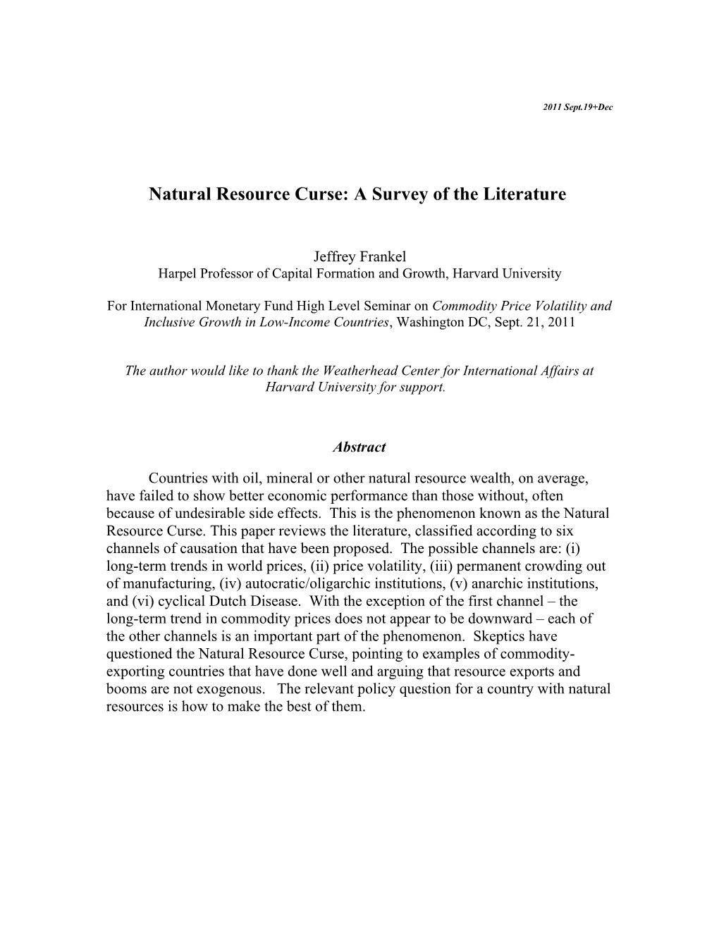 Natural Resource Curse: a Survey of the Literature