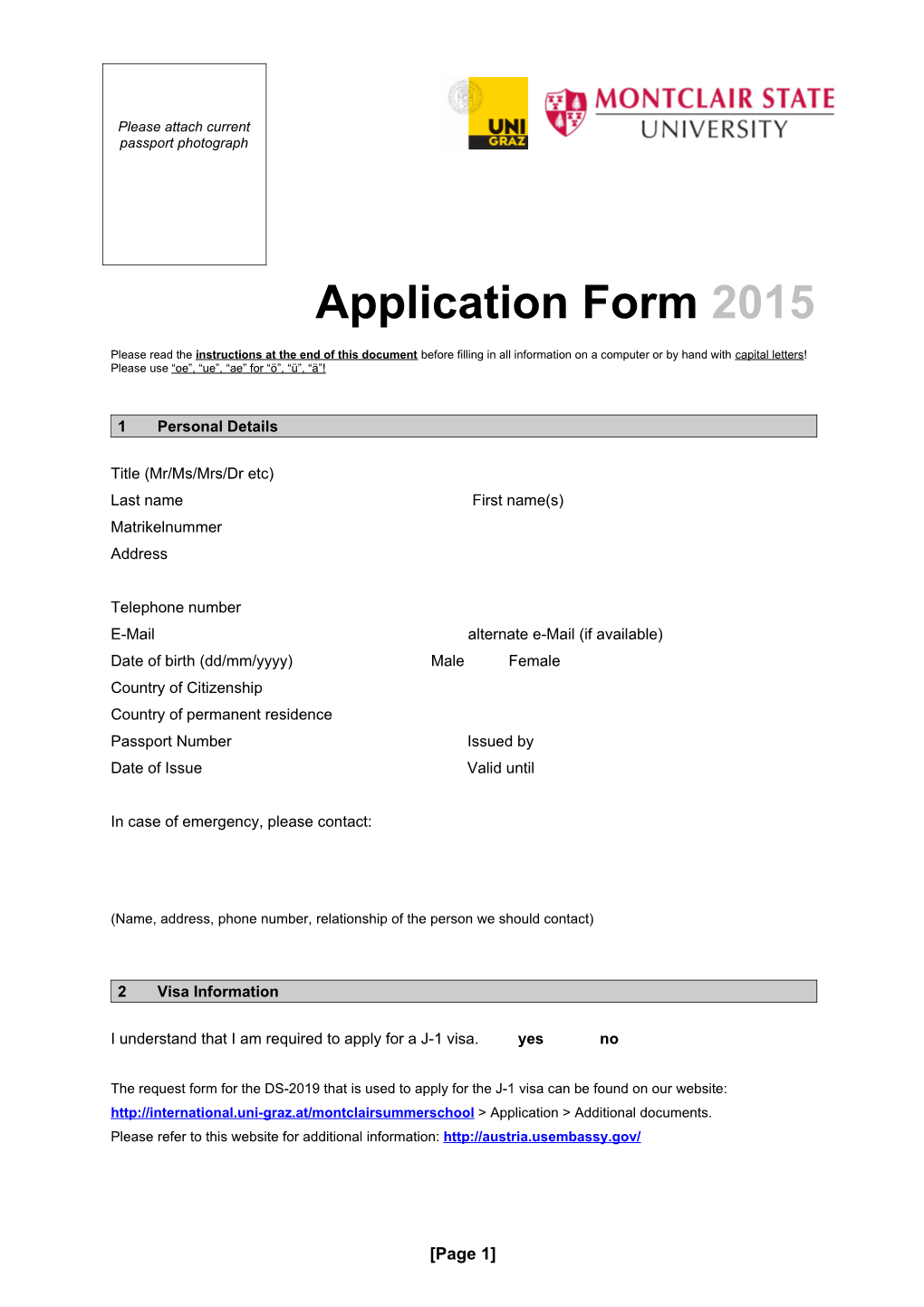 Summer School Seggau 2006 Application Form