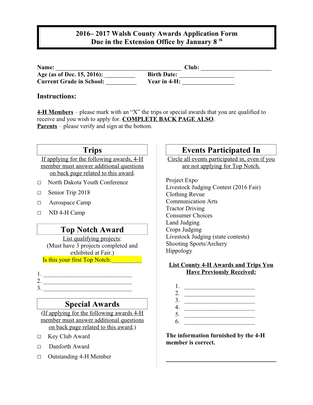 2006 2007 Walsh County Awards Application Form