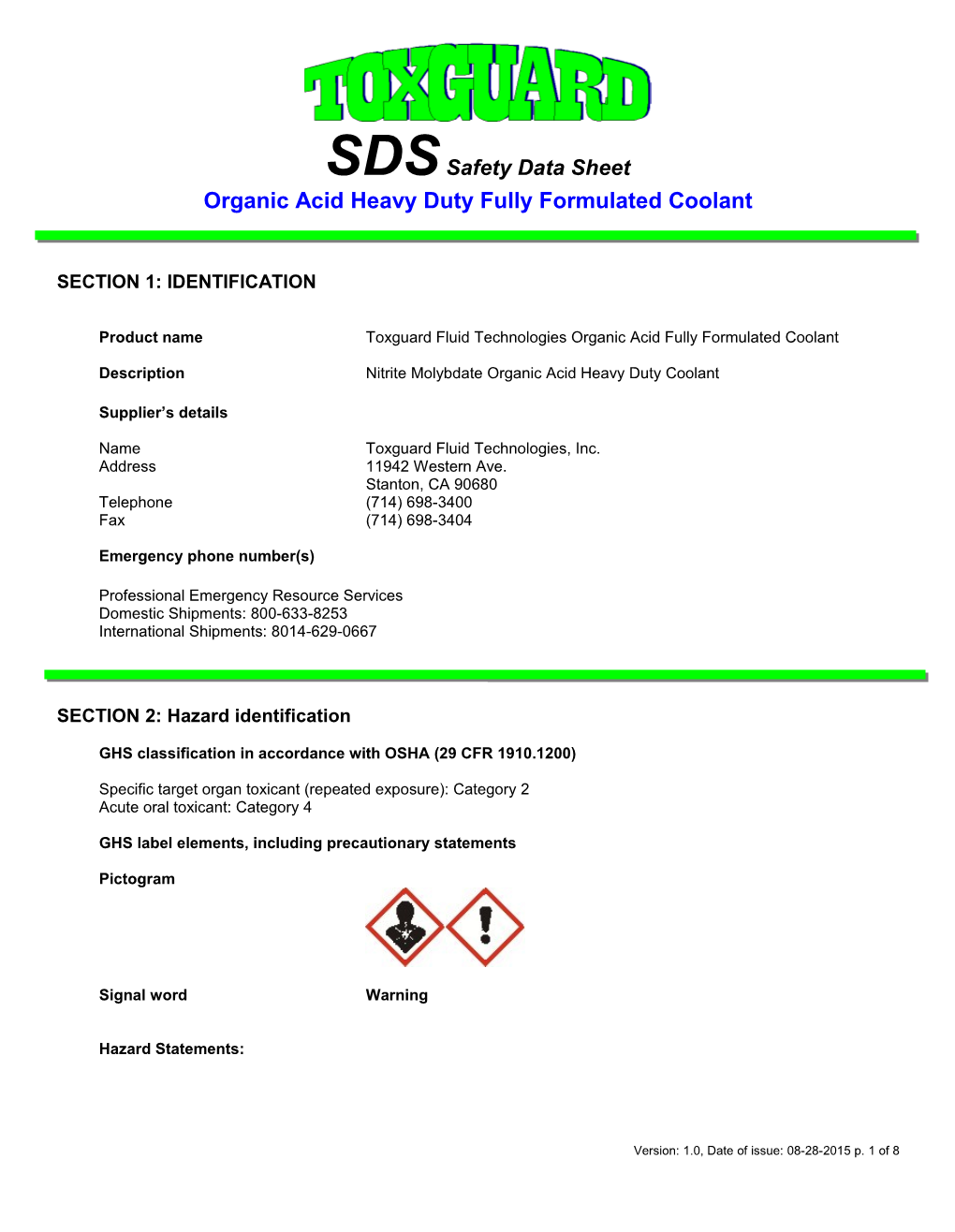 Organic Acid Heavy Duty Fully Formulated Coolant