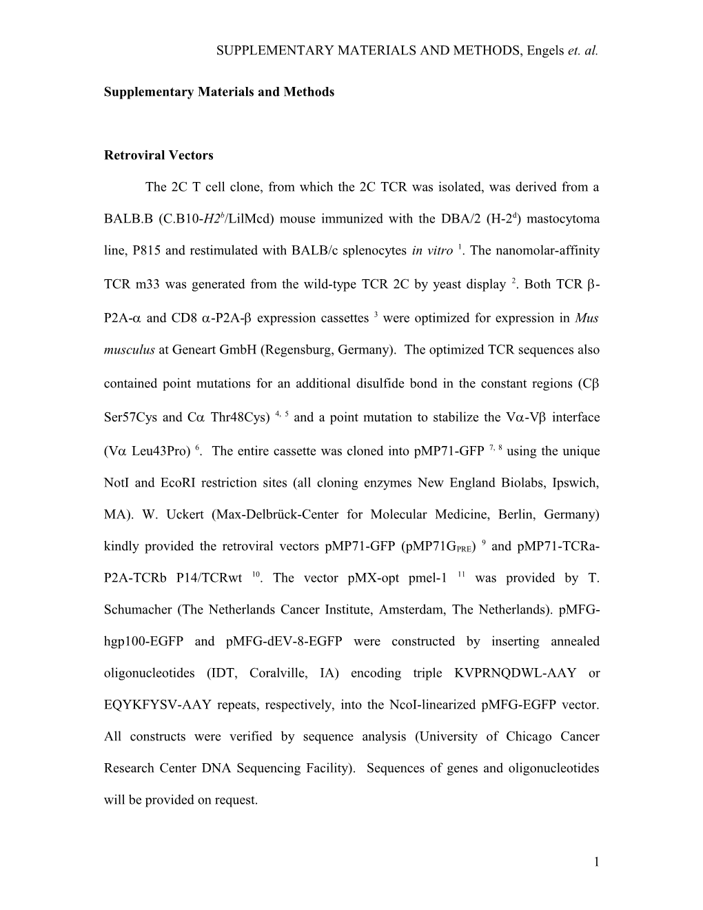 SUPPLEMENTARY MATERIALS and METHODS, Engels Et. Al