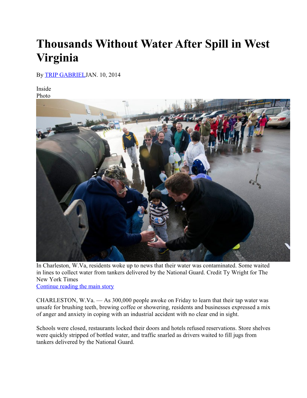 Thousands Without Water After Spill in West Virginia