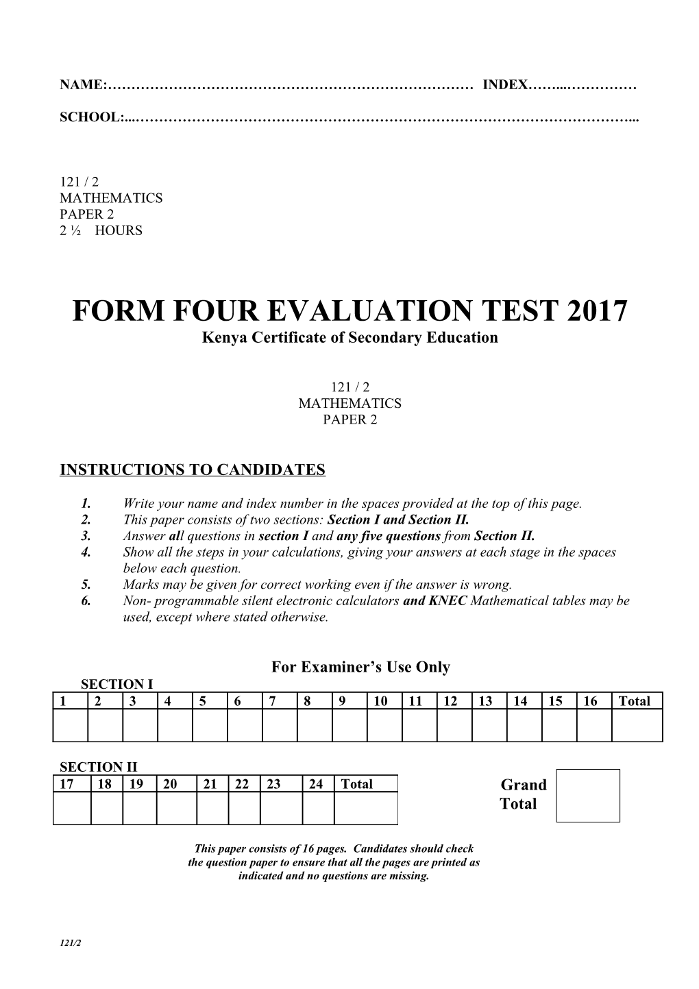 Form Four Evaluation