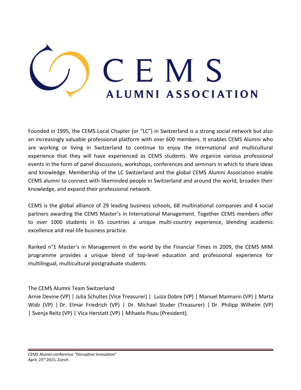 CEMS Alumni Conference Disruptive Innovation