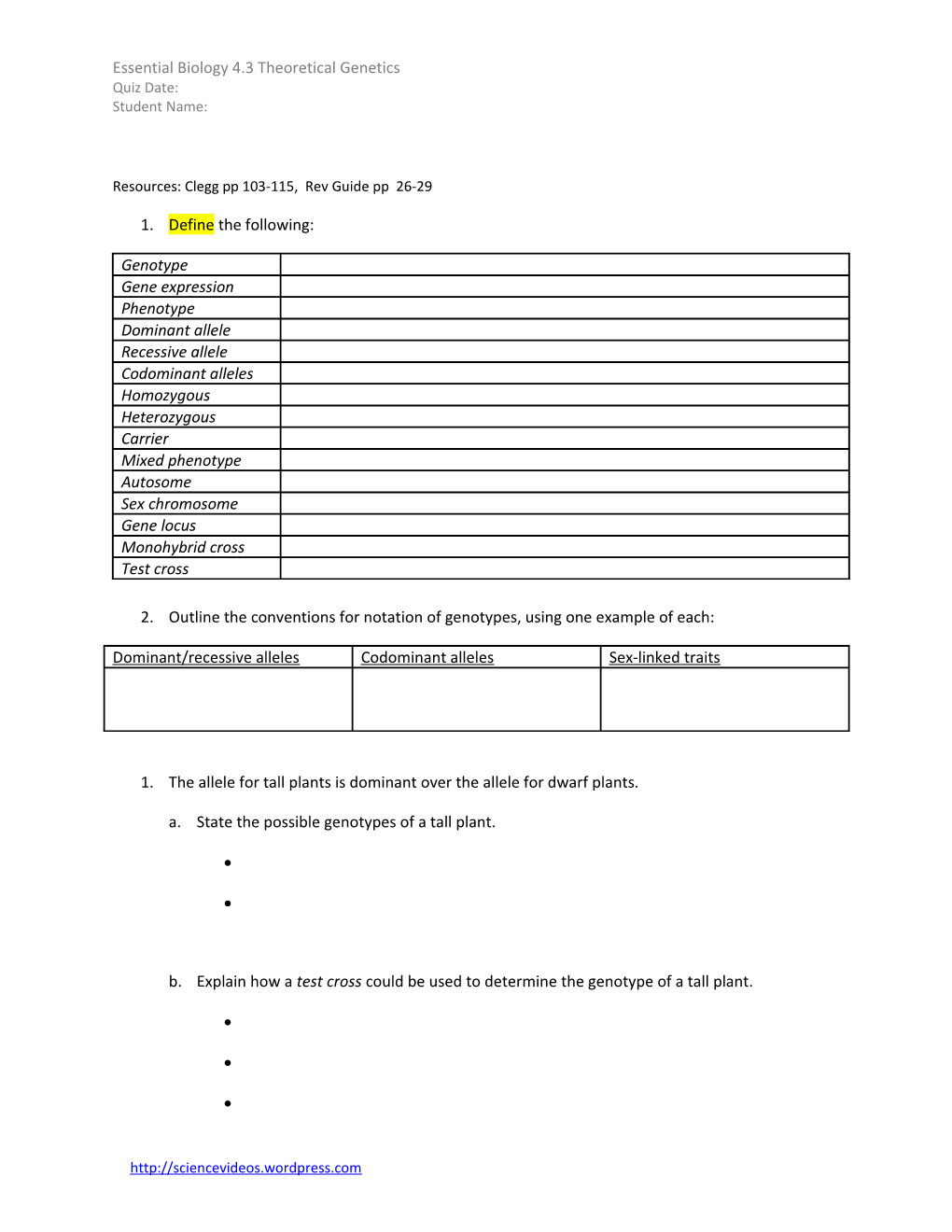 Resources: Clegg Pp 103-115, Rev Guide Pp 26-29