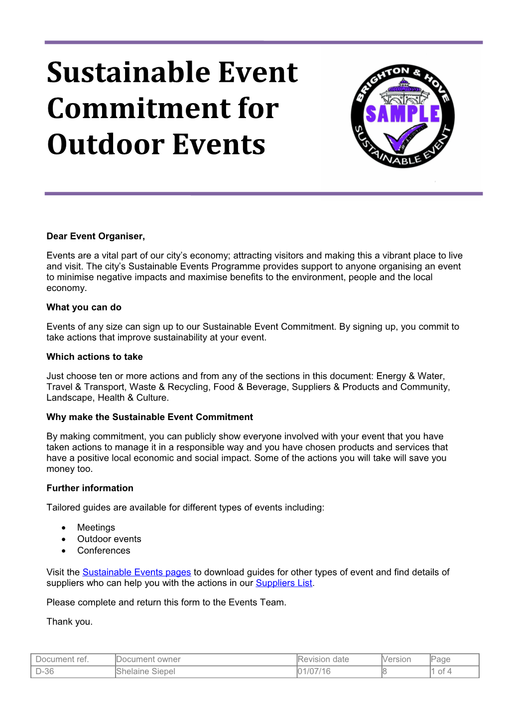 Sustainable Event Commitment for Outdoor Events