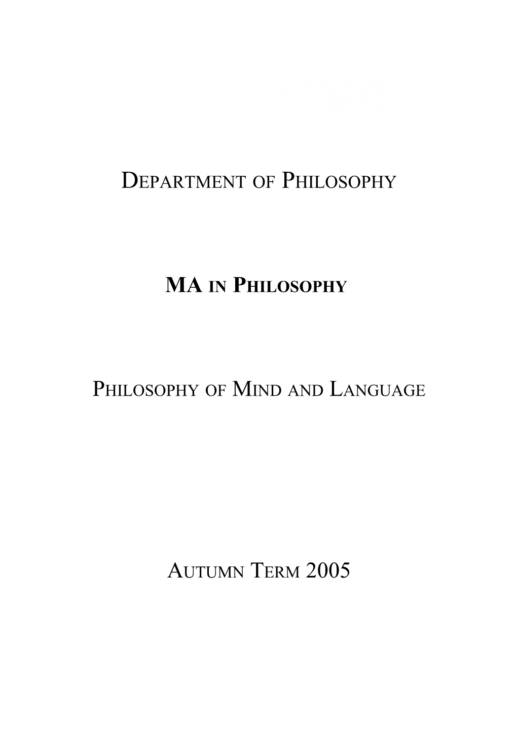 Philosophy of Mind and Language