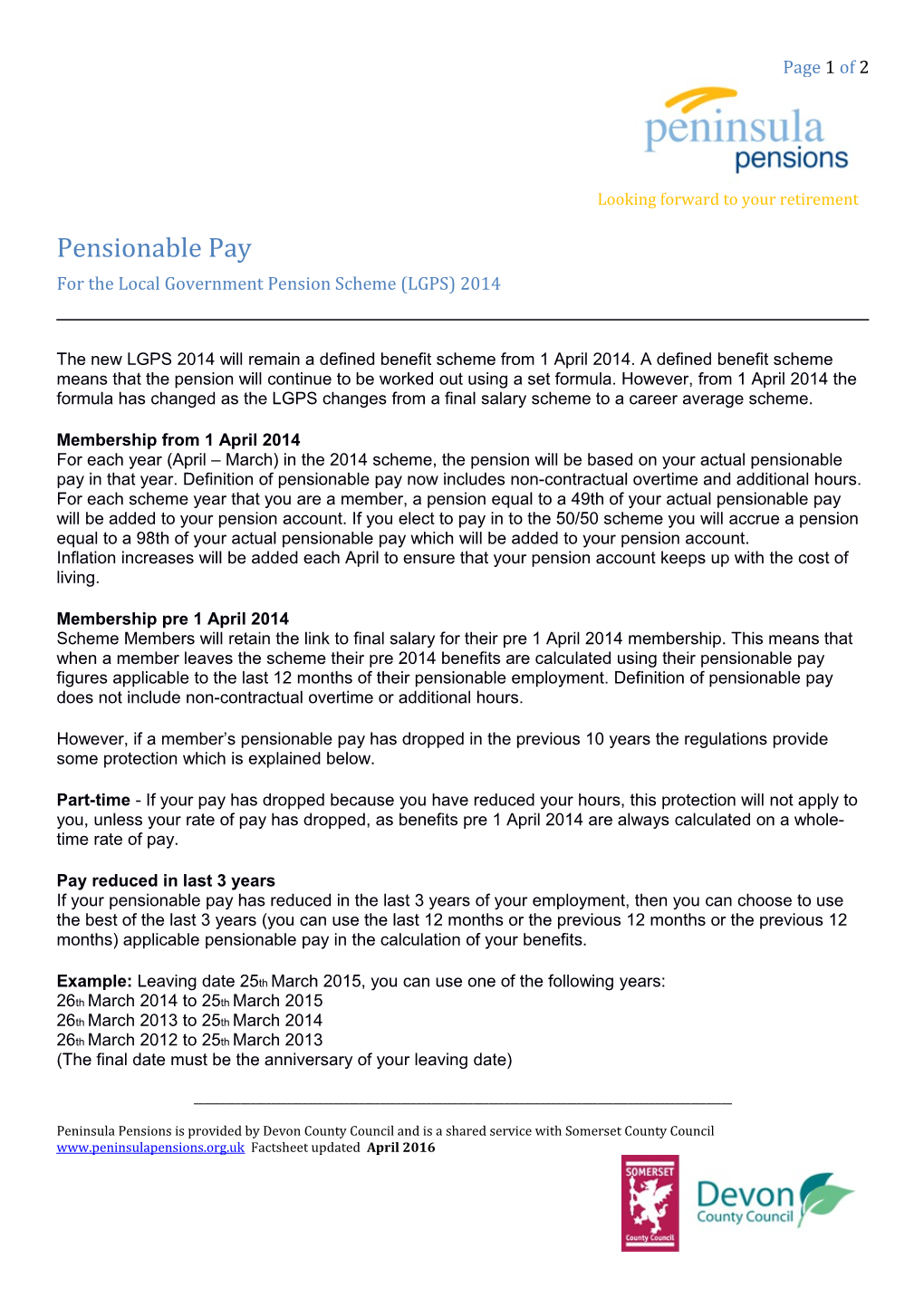 Pensionable Pay for the Local Government Pension Scheme (LGPS) 2014