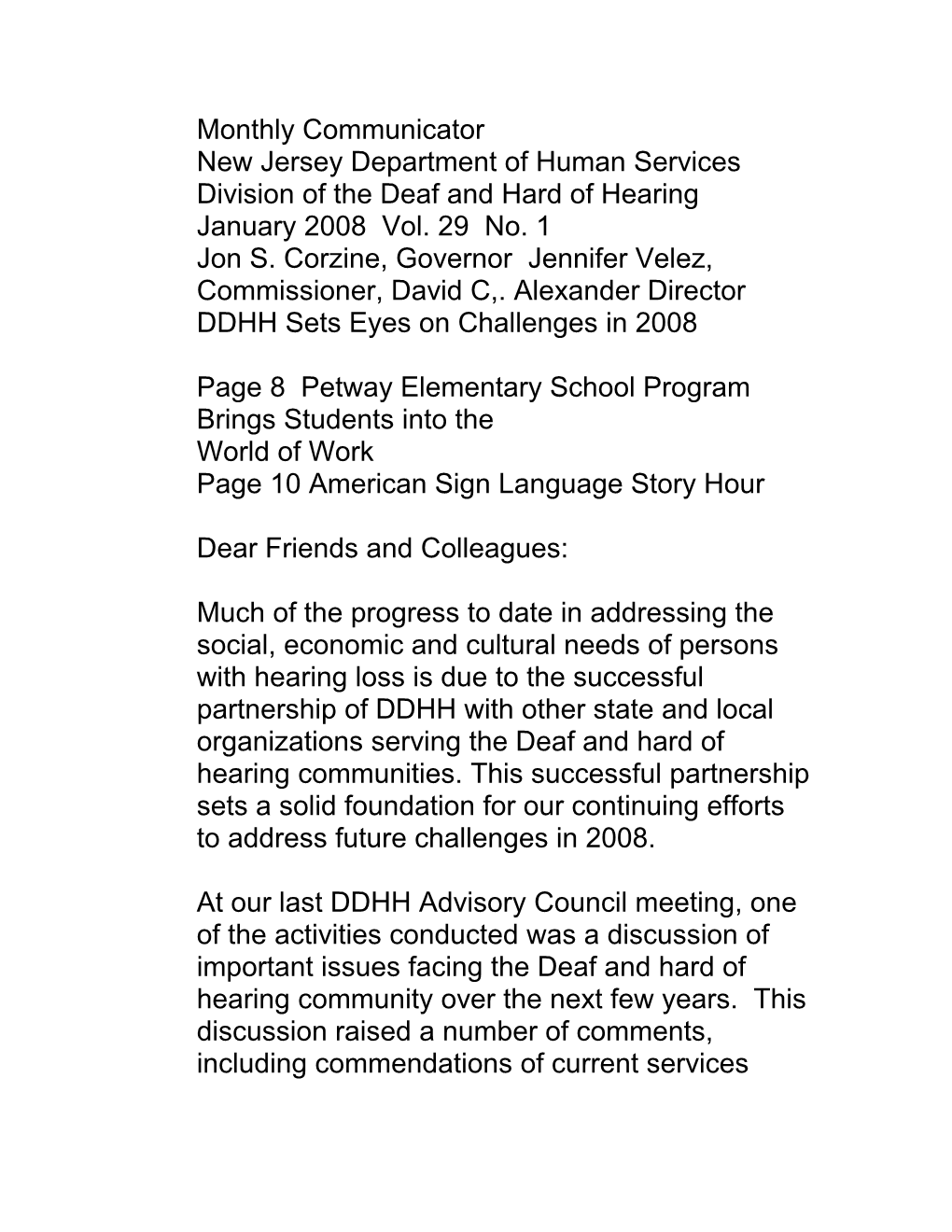 Monthly Communicator New Jersey Department of Human Services Division of the Deaf and Hard