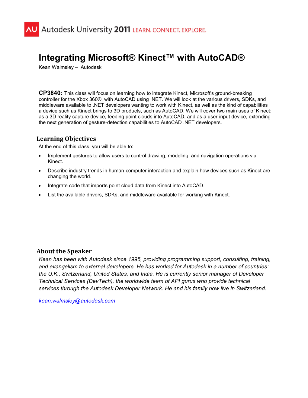Integrating Microsoft Kinect with Autocad