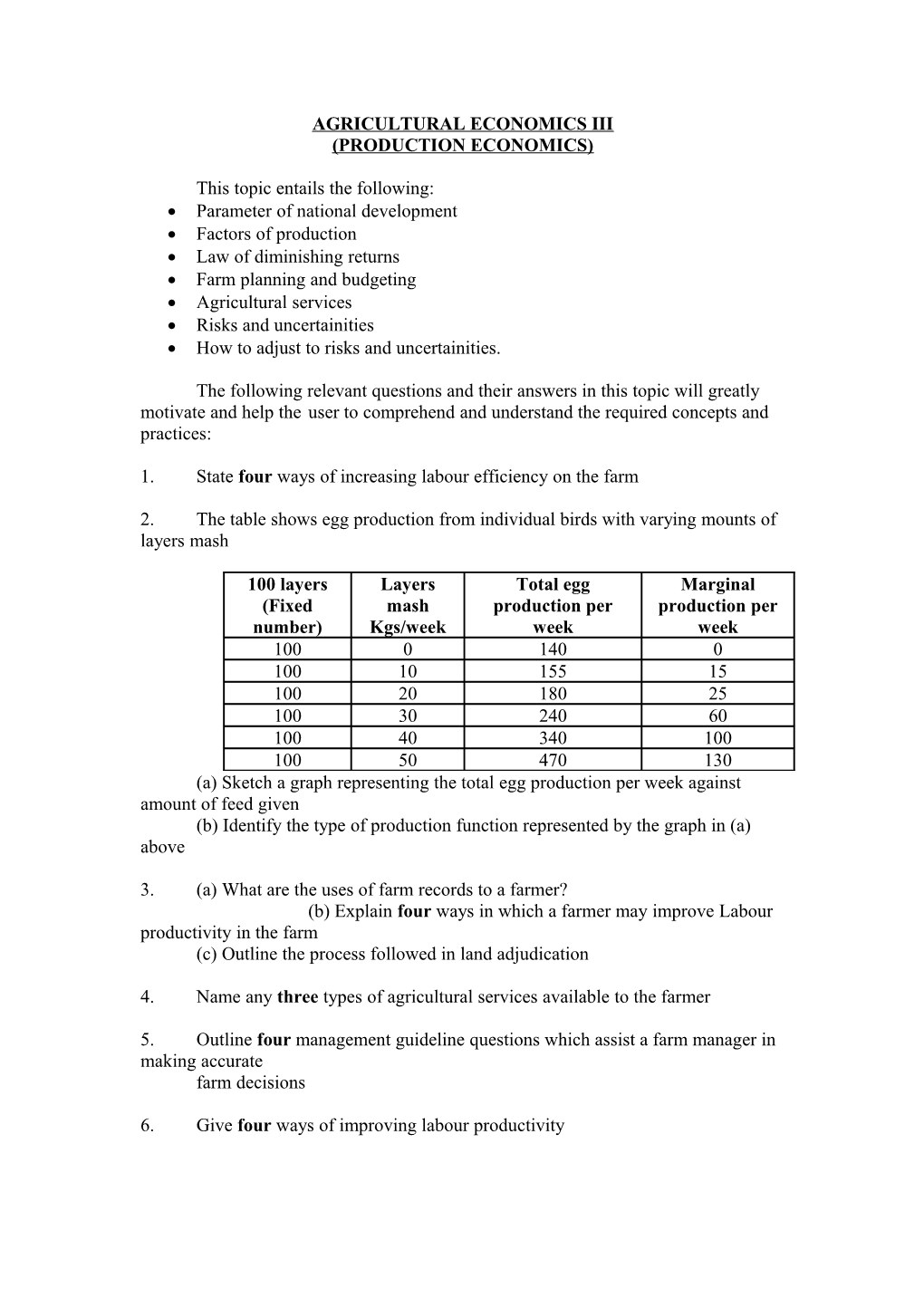 Agricultural Economics Iii