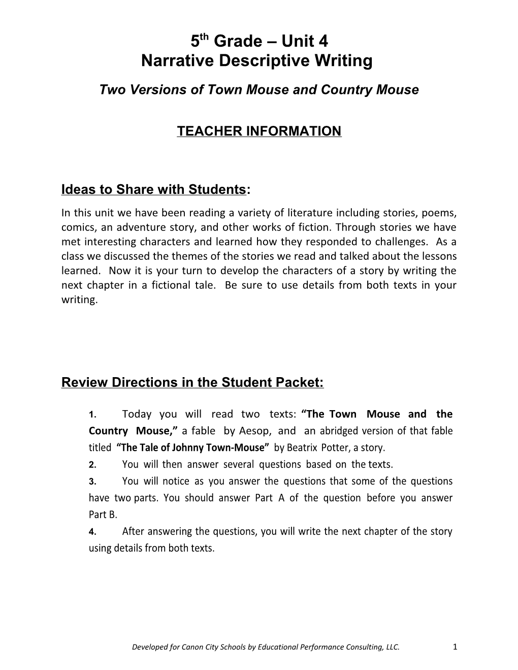 Two Versions of Town Mouse and Country Mouse