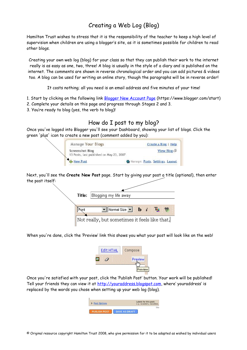 Signing up for a Blogger Account