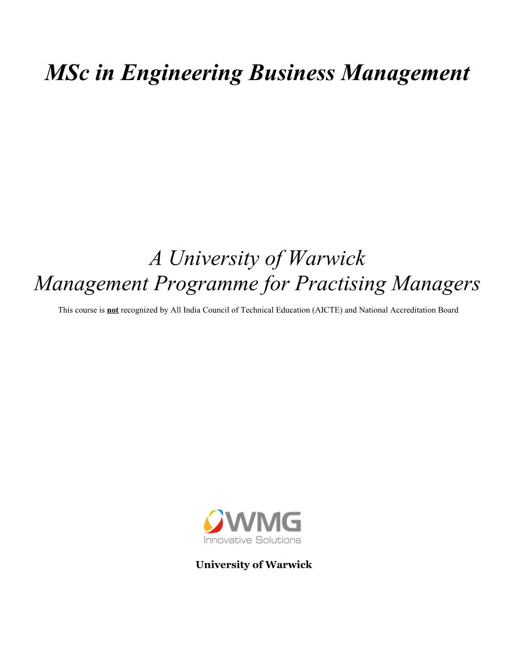 Msc in Engineering Business Management