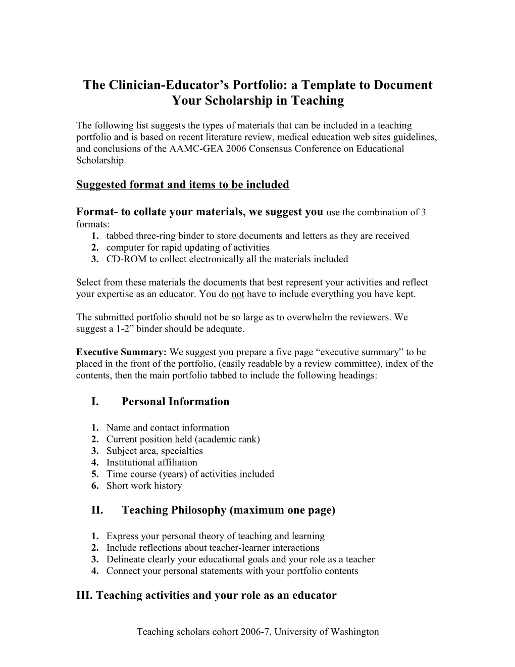 The Clinician-Educator S Portfolio: a Template to Document Your Scholarship in Teaching