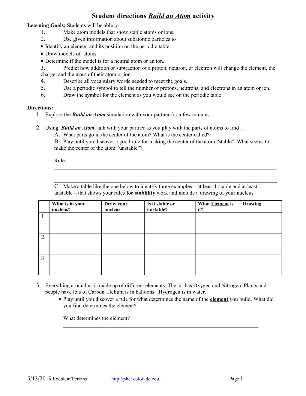 Student Directions Build an Atom Activity