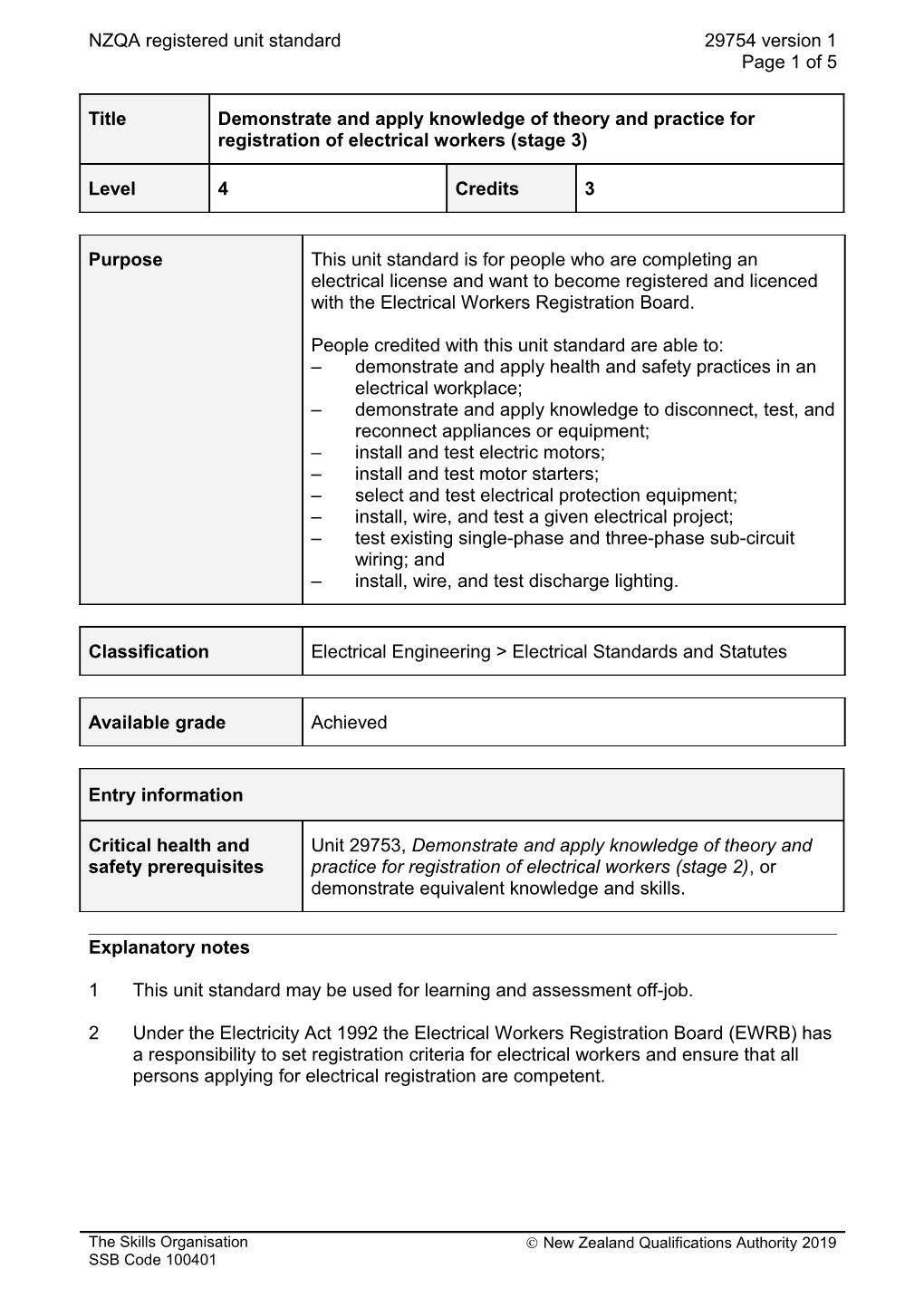 29754 Demonstrate and Apply Knowledge of Theory and Practice for Registration of Electrical