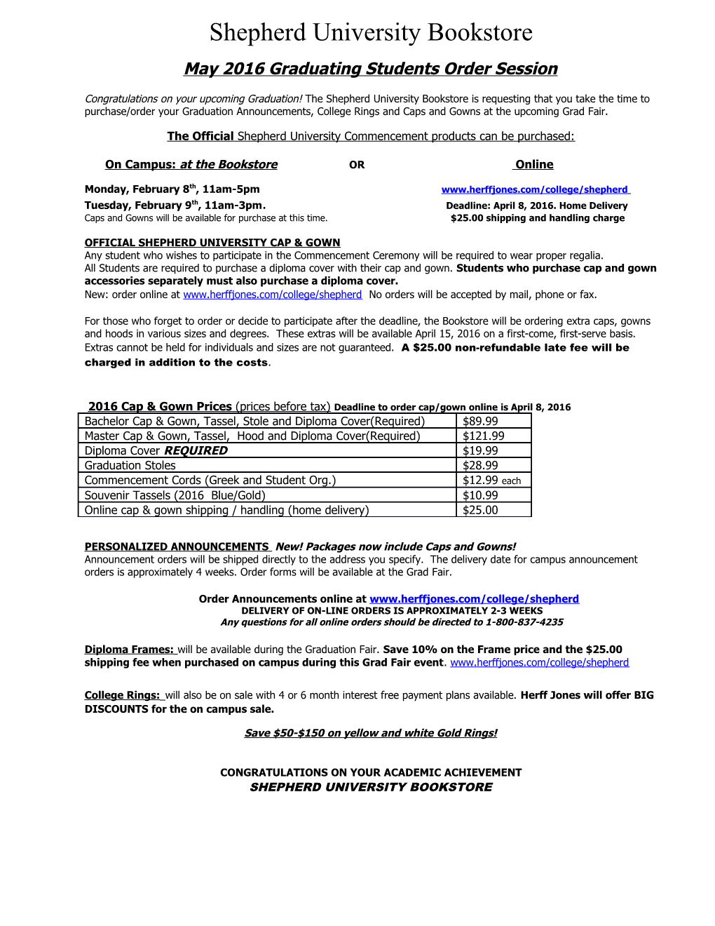 May 2016 Graduating Students Order Session