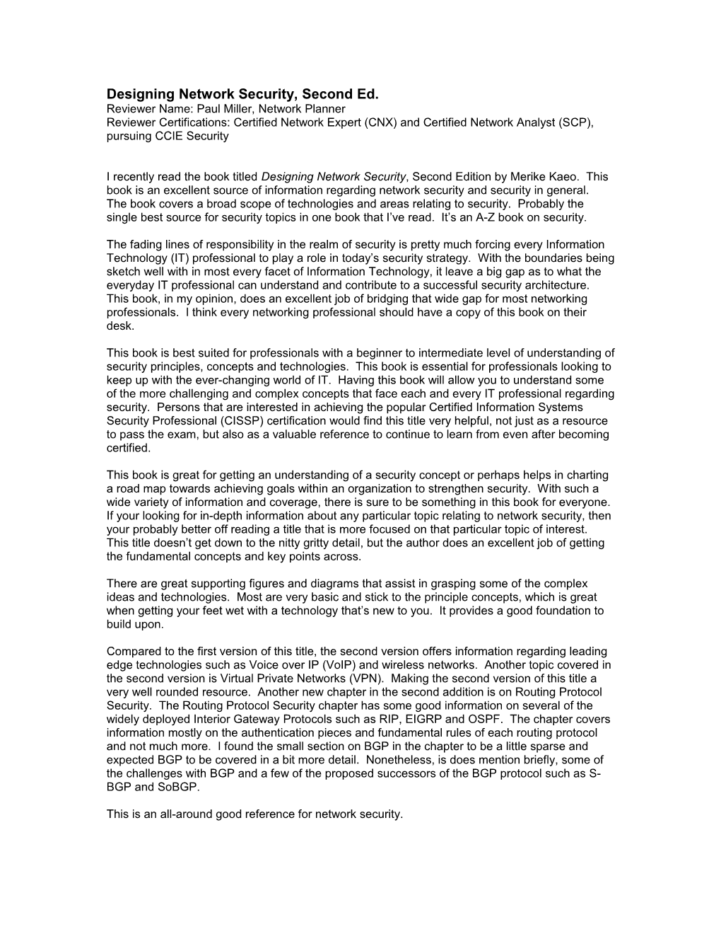 TITLE: Designing Network Security