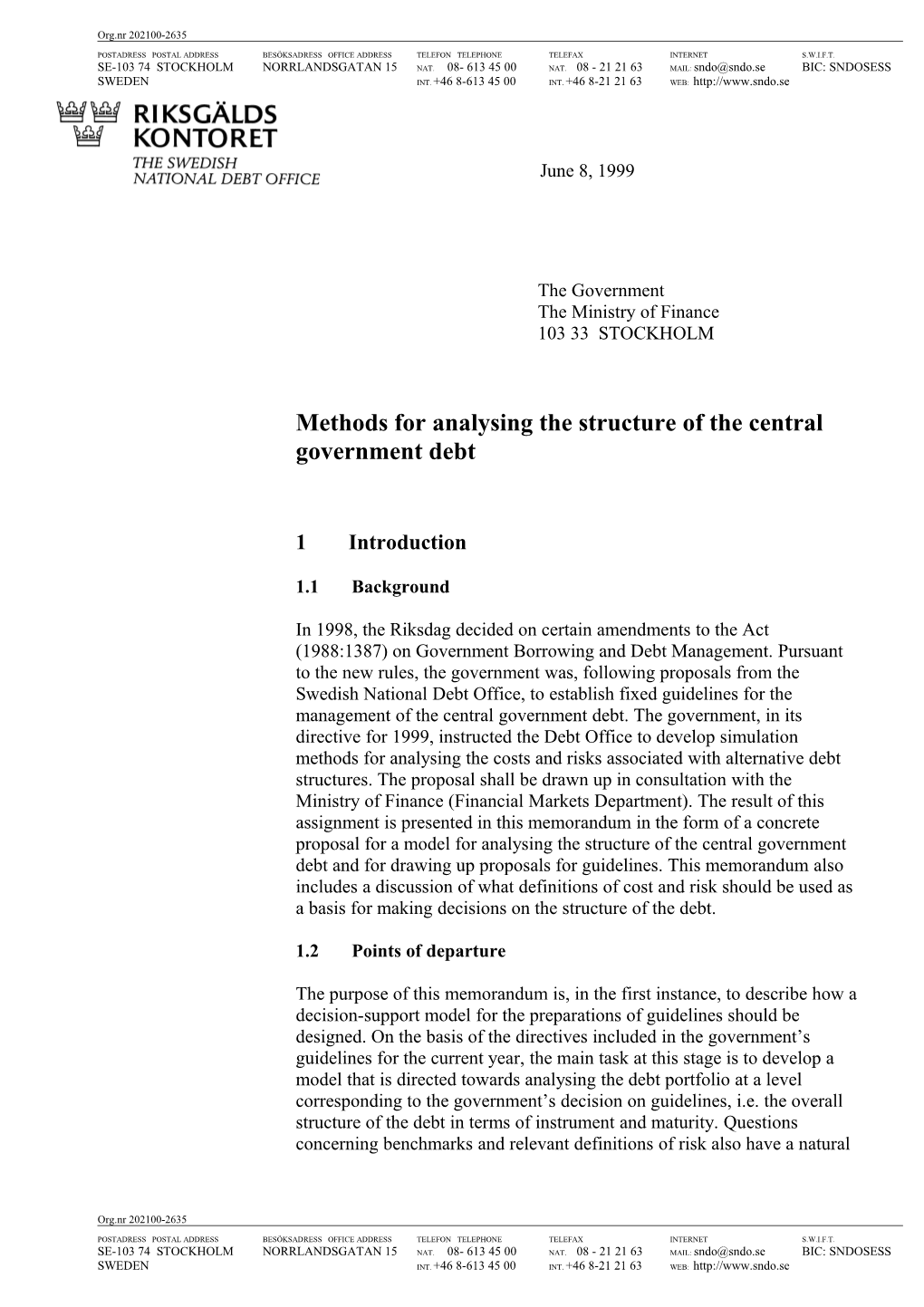 Methods for Analysing the Structure of the Central Government Debt