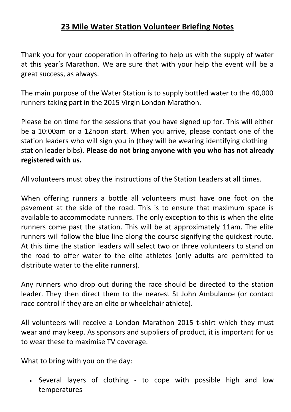 Water Station Volunteer Briefing Notes