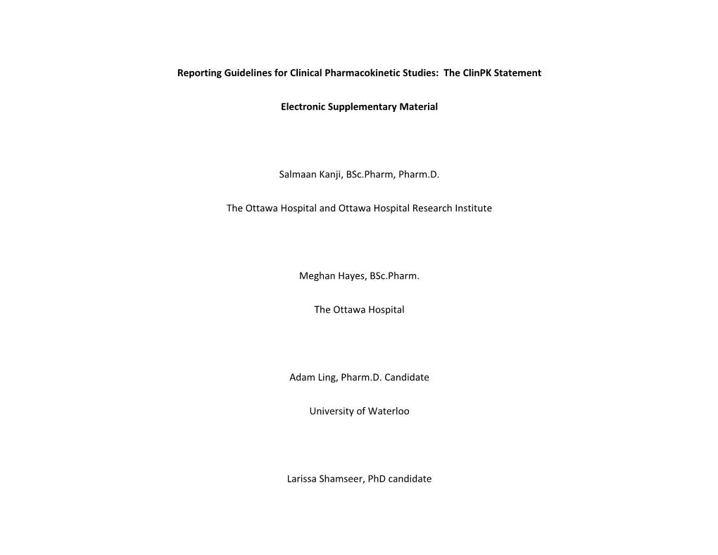 Reporting Guidelines for Clinical Pharmacokinetic Studies: the Clinpk Statement