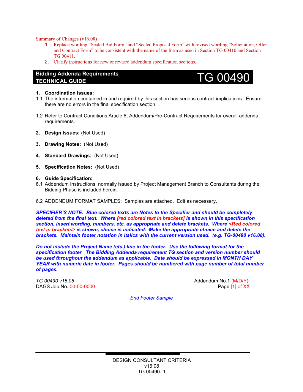 2.Clarify Instructions for New Or Revised Addendum Specification Sections