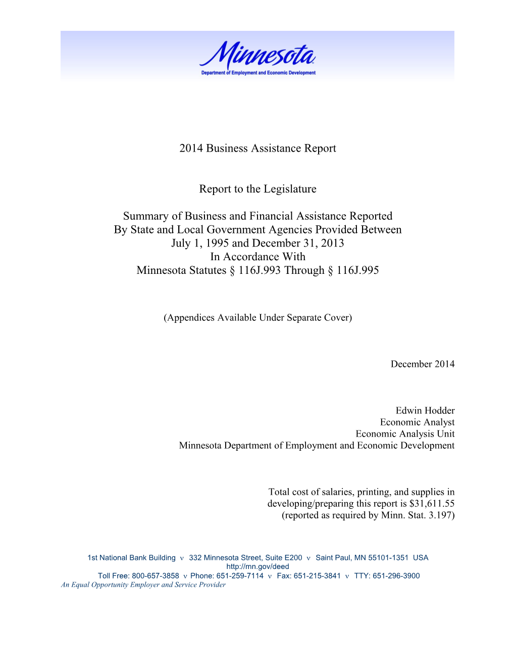 2008 Business Assistance Report